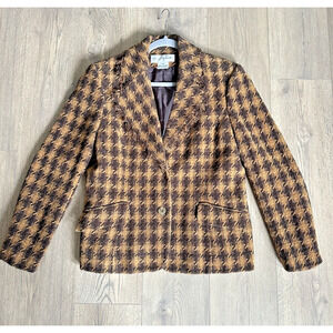 Vintage Rena Rowan Brown Blazer Jacket Wool Blend Womens Size 14 Pockets Lined